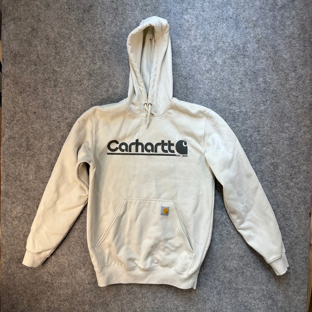 Carhartt Rain Defender Hoodie Mens Small Cream Loose Fit
